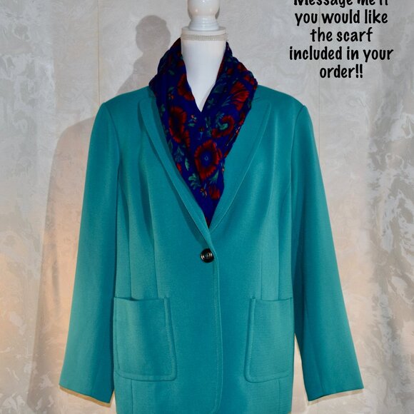 Coldwater Creek Size 16 Teal Cosmopolitan Crepe One-Button Blazer - Picture 8 of 8